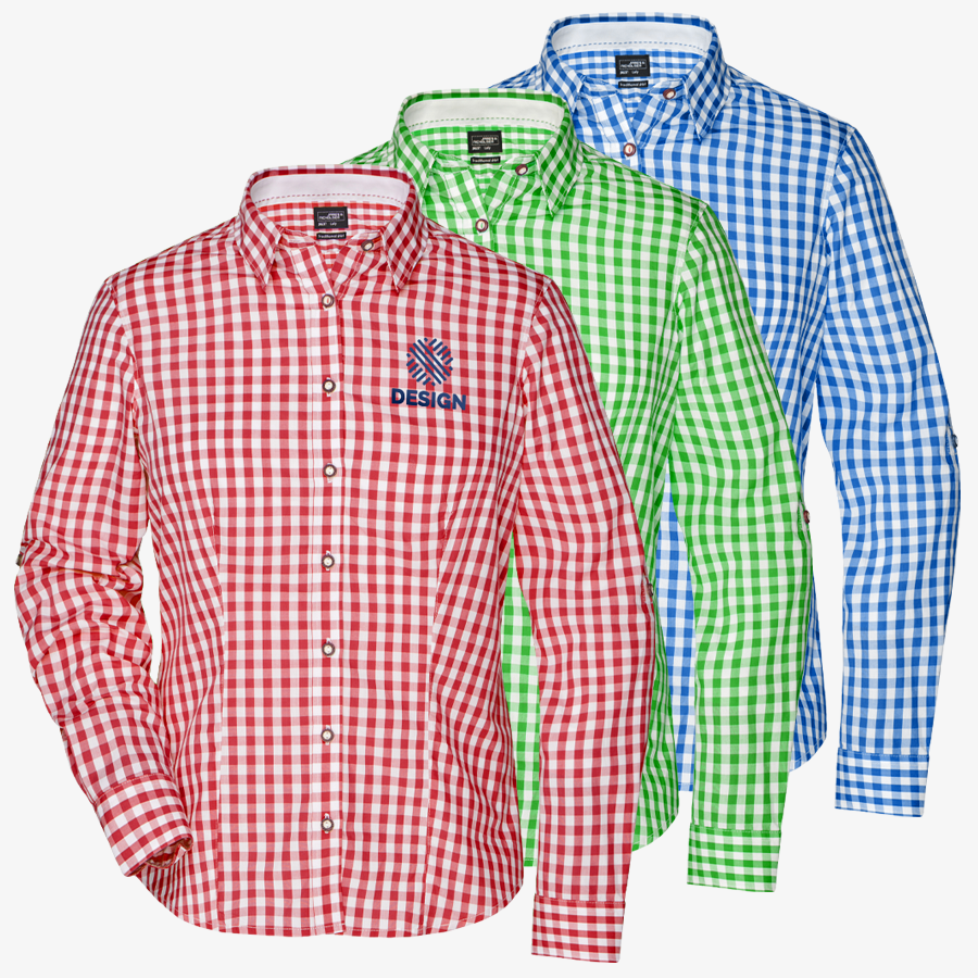 Leicht taillierte Trachtenbluse von Daiber mit individuellen Aufdruck, in vielen Farben erhältlich