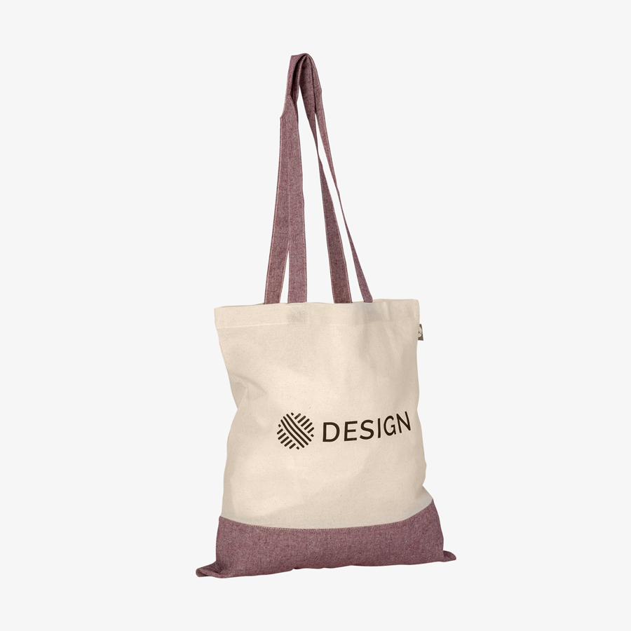 Zweifarbige Tasche mit farblich abgesetztem Boden in Rot aus recyceltem Baumwollmix