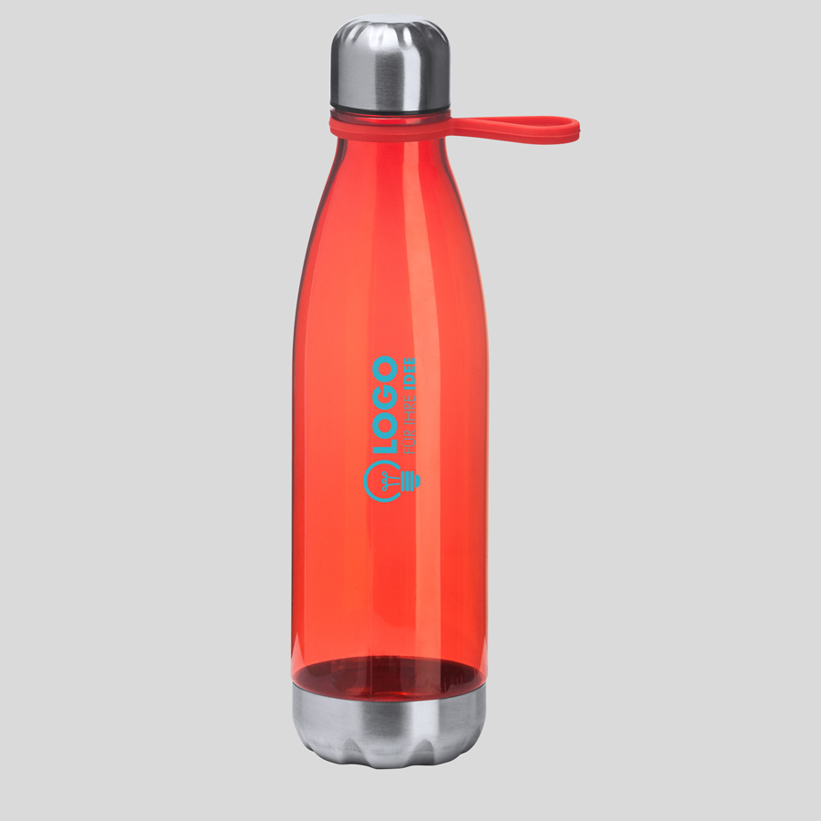 Transparente Sportflasche in Rot mit 700 ml Volumen und individuellem Druck