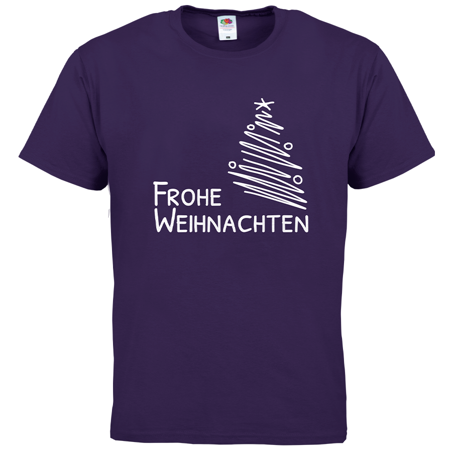 Herren-T-Shirt in Dunkelblau von Fruit of the Loom bedruckt mit Weihnachtsmotiv Frohe Weihnachten