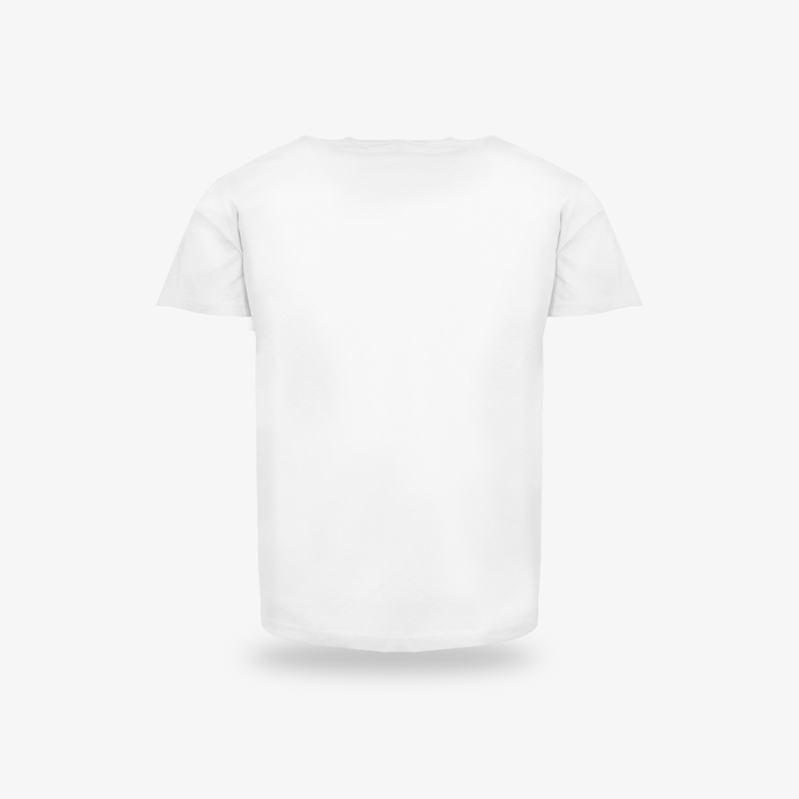 Rückseite eines weißen, individuell bedruckbaren Budget-T-Shirts für Herren
