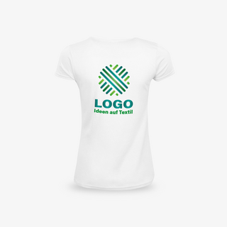 Weißes Premium-T-Shirt für Damen von Fruit of the Loom, Rückseite bedruckt