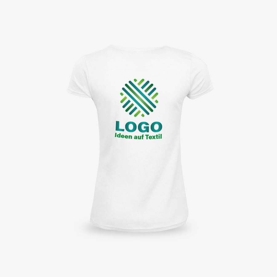 Weißes Premium-T-Shirt für Damen von Fruit of the Loom, Rückseite bedruckt