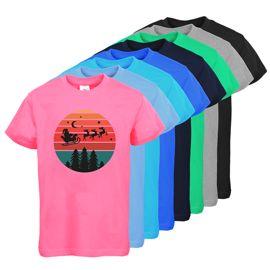 Kinder-T-Shirts in vielen Farben von B&C Collection bedruckt mit Weihnachtsmotiv Weihnachtshimmel
