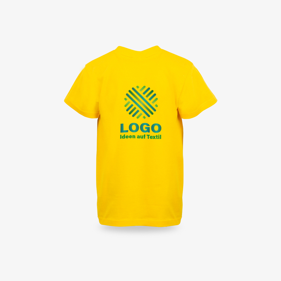 Gelbes Kinder-T-Shirt von B&C Collection im Basic-Modell mit bedruckter Rückseite