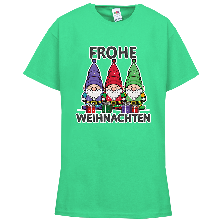 Grünes Kinder-T-Shirt von Fruit of the Loom bedruckt mit Weihnachtswichtelmotiv