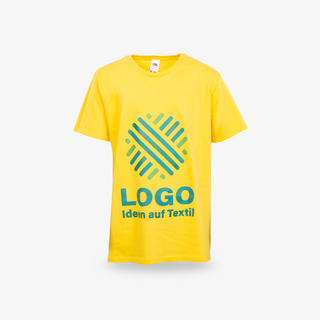 Gelbes Premium-T-Shirt für Kinder von Fruit of the Loom, vorne bedruckt