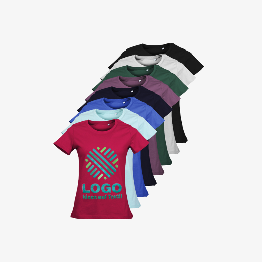 Bedruckte Organic-T-Shirts von Russell für Damen in mehreren Farben