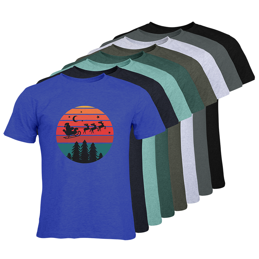 Mehrere Organic-T-Shirts für Herren von Russel im Weihnachtsdesign mit dem Motiv Weihnachtshimmel