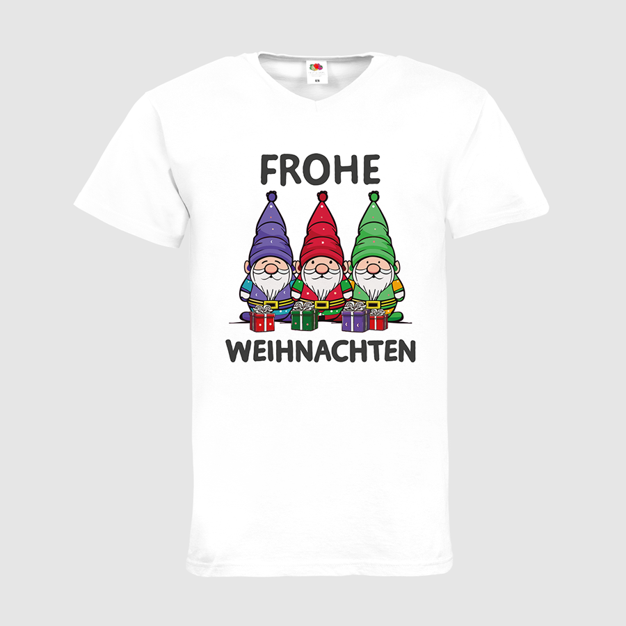 Weißes T-Shirt für Herren von Fruit of the Loom im Weihnachtsdesign bedruckt mit Weihnachtswichtelmotiv