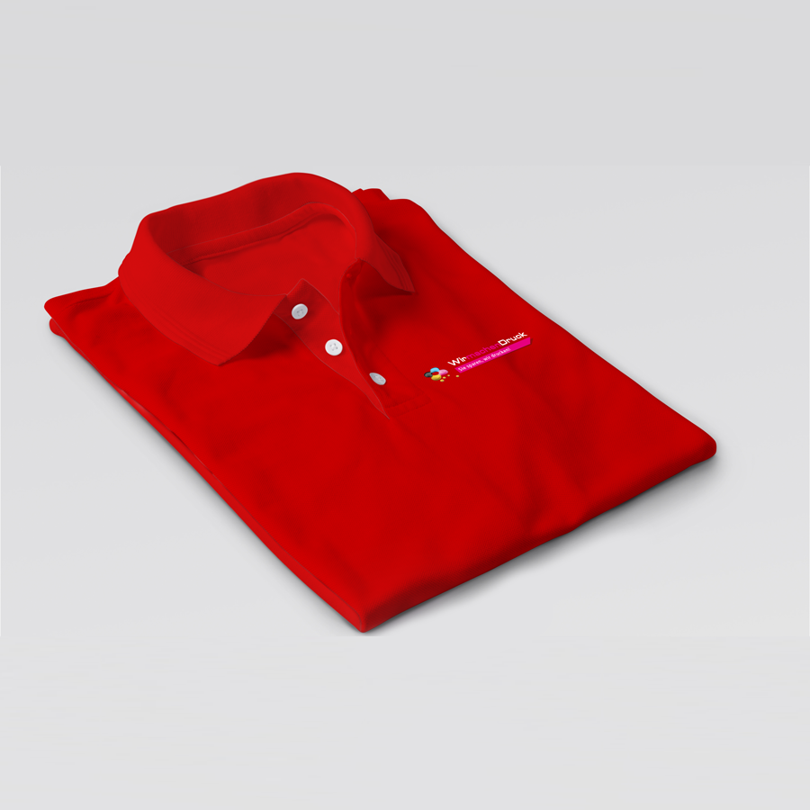 rotes Basic-Poloshirt mit im Digitaldirektdruck bedruckter Brust links