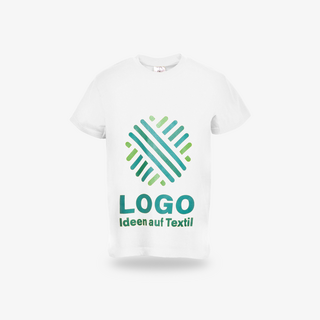 Basic-T-Shirt für Kinder in Weiß von vorne mit individuell bedrucktem Logo