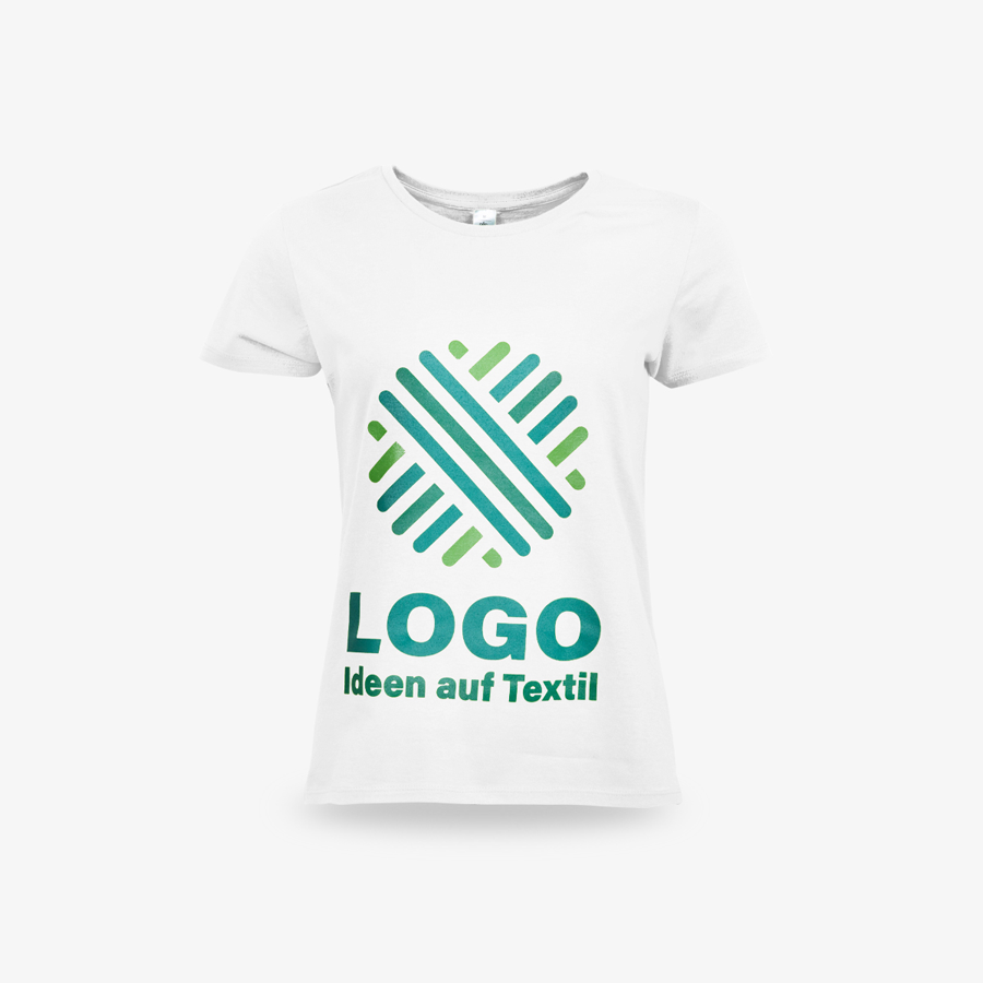 Basic-T-Shirt für Damen in Weiß mit bedruckter Vorderseite von B&C Collection