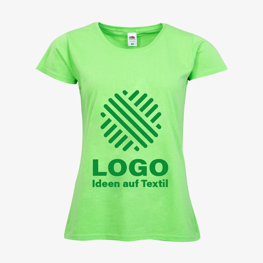 Grünes Budget-Damen-T-Shirt mit individuell bedruckter Vorderseite von Fruit of the Loom