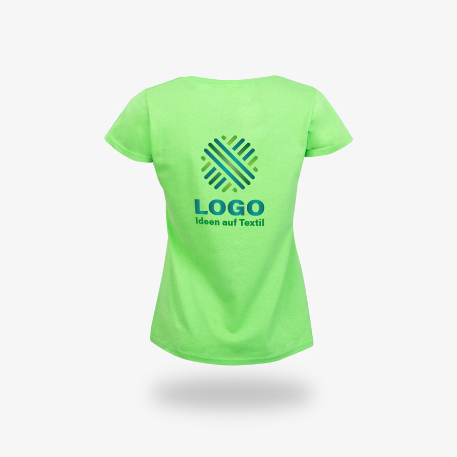 Damen-Budget-T-Shirt in Grün mit Logo auf der Rückseite