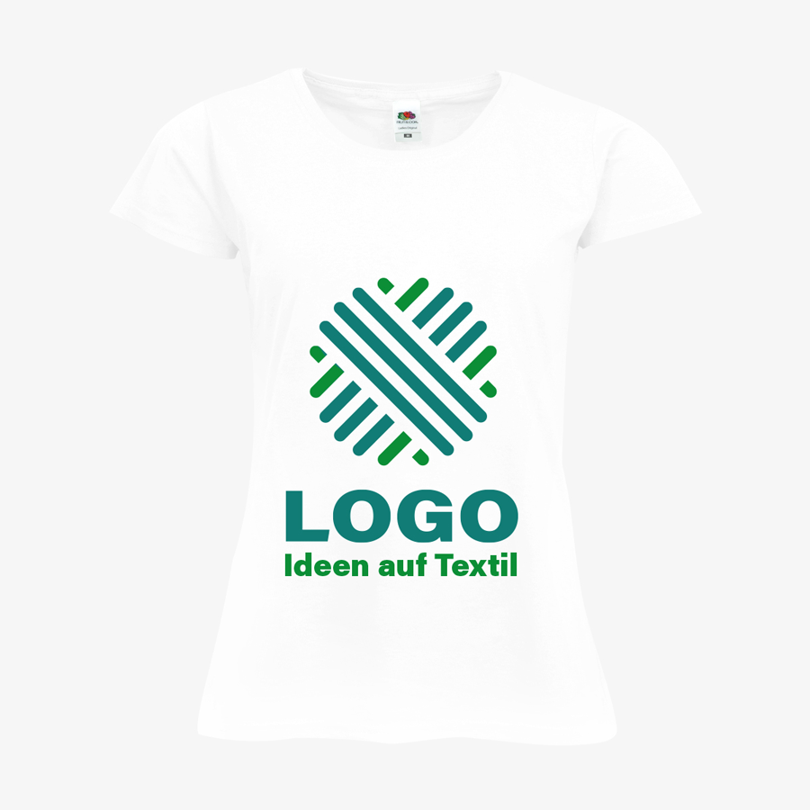 Weißes Budget-T-Shirt für Damen von vorne mit bedrucktem Logo 