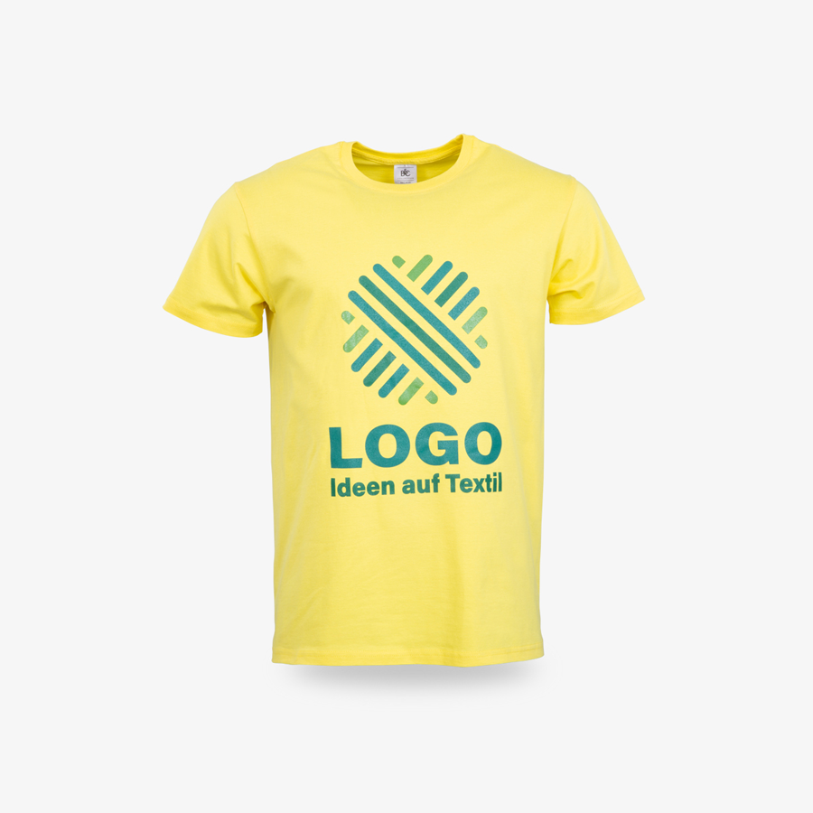 Gelbes Premium-T-Shirt für Herren, mit Rundhalsausschnitt und Wunschmotiv als Digitaldruck