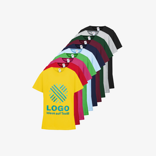 Bunte Auswahl an farbigen Basic-T-Shirts für Kinder mit Wunschmotiv