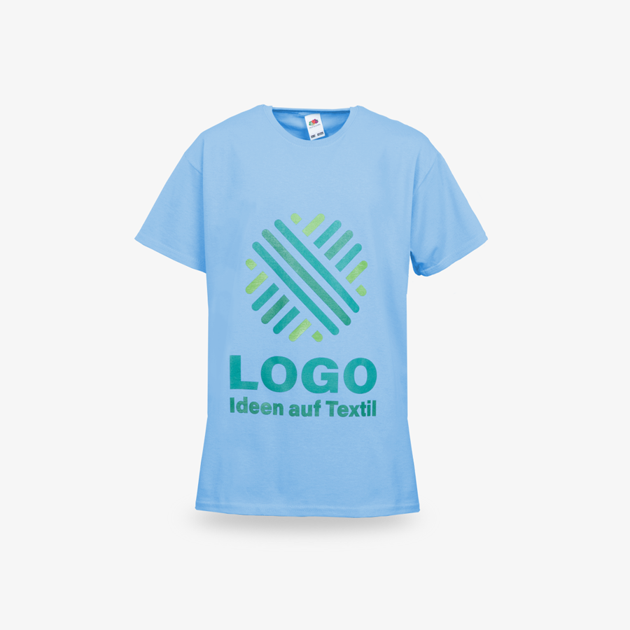 Budget-T-Shirt für Kinder in Hellblau mit bedruckter Vorderseite von Fruit of the Loom