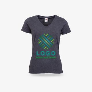 Damen-T-Shirt mit V-Neck und bedruckter Vorderseite in Grau von Fruit of the Loom