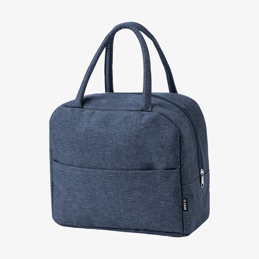 Unbedruckte Lunch-Kühltasche aus RPET-Polyester mit Reißverschlussfach, Aluminiumpolsterung und Henkeln