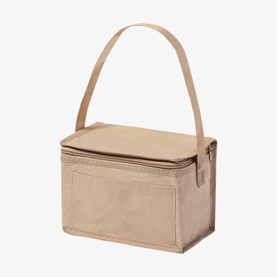 Unbedruckte Reißverschluss-Kühltasche aus laminiertem Recyclingpapier mit Aluminiumbeschichtung und Vordertasche