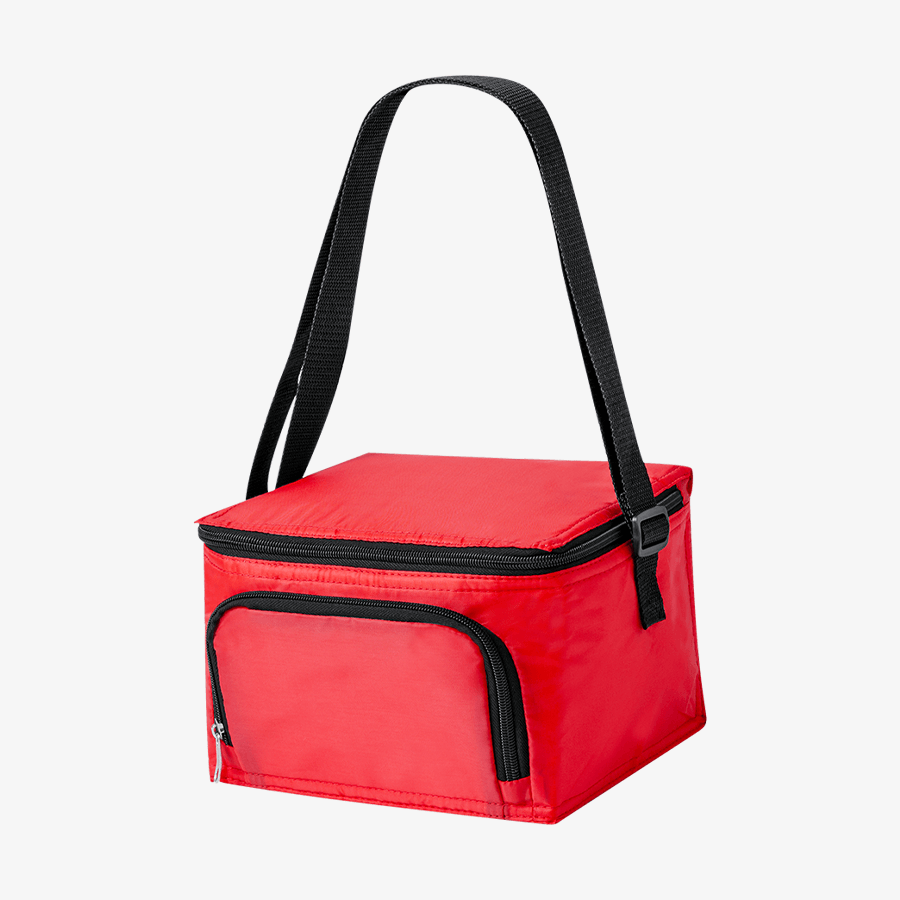 Unbedruckte Kühltasche aus Polyester mit Reißverschlussfächern, Aluminiumpolsterung und Schultergurt