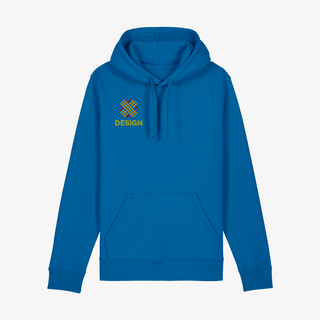 Blauer Unisex-Stanley/Stella-Hoodie im Medium Fit, mehrfarbig auf der Brust bestickt