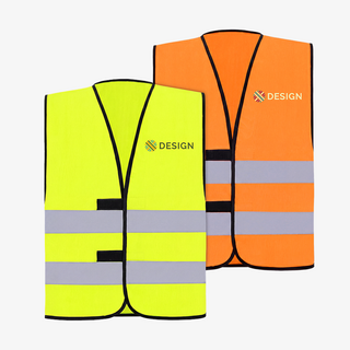 Warnwesten für Erwachsene als Unisex-Signalweste in Neongelb und Neonorange auf der Brust bedruckt