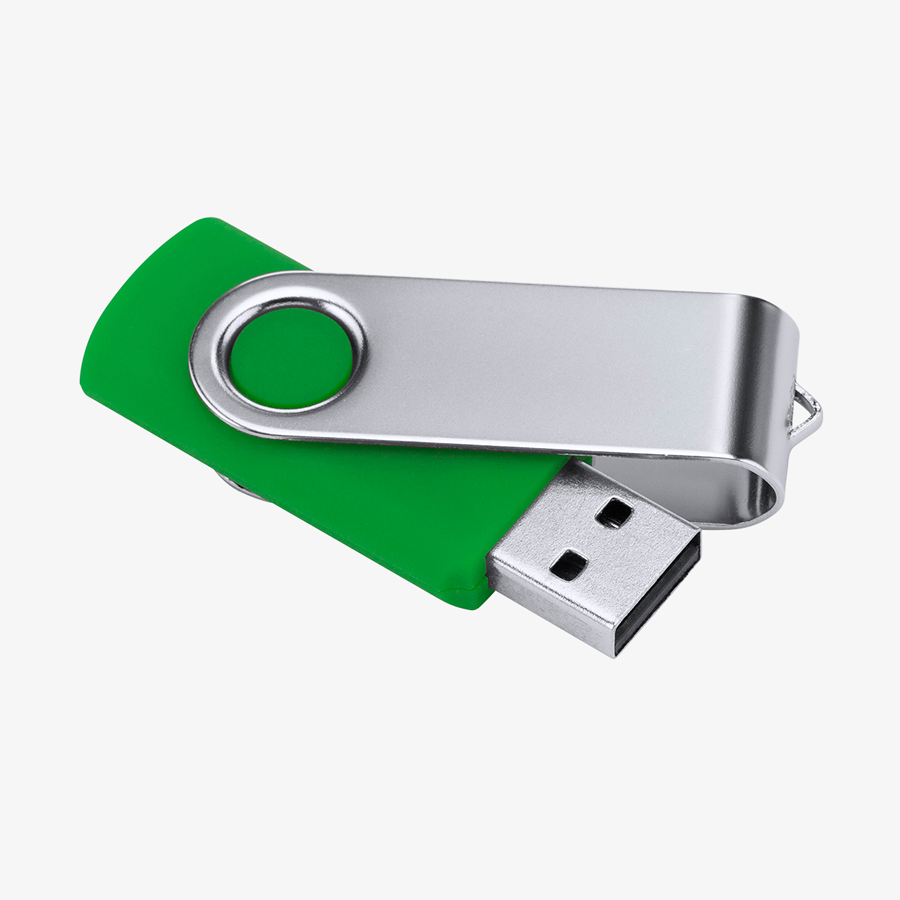 Grüner USB-Stick mit Metallbügel und 16 oder 32 GB, unbedruckt