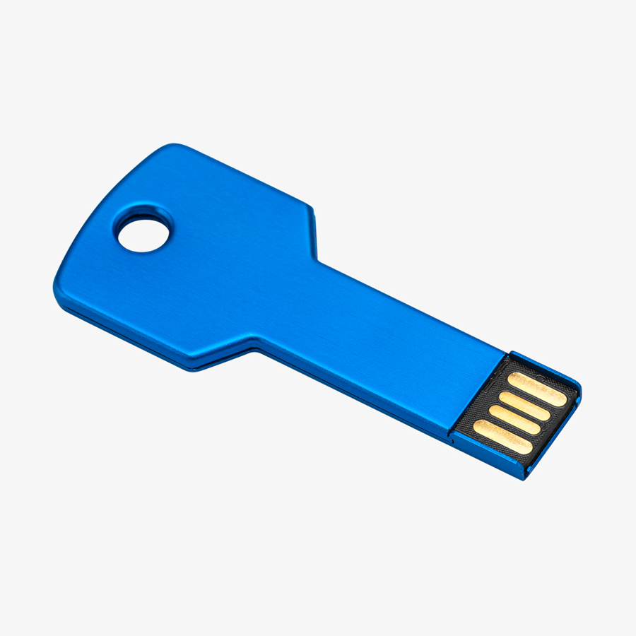 Blauer USB-Stick in Schlüsselform mit 16 GB, ohne Personalisierung