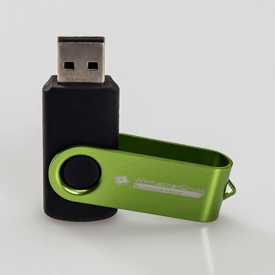 Grüner USB-Stick mit Ihrem Design als erstklassige Lasergravur