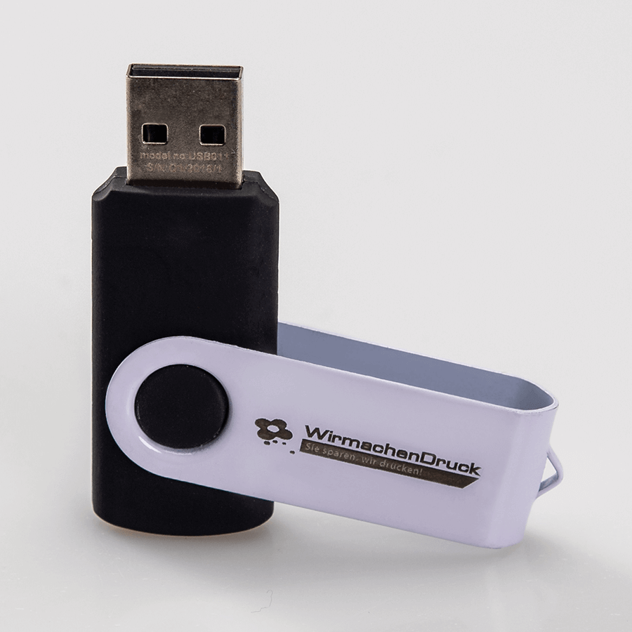 Weißer USB-Stick mit hochwertigem Druck nach Ihren Wünschen