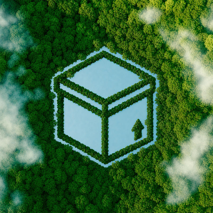 See in Form eines Paket-Icons im Wald als Symbolbild für die Verpackungsverordnung