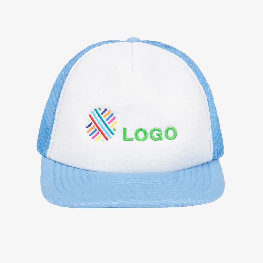 Hellblau-weiße Trucker-Junior-Vintage-Snapback-Cap mit individuellem Stick