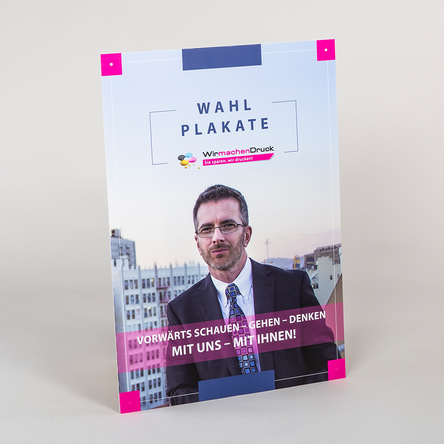 Stabiles und wetterfestes Hohlkammer-Wahlplakat, mit hochwertigem Plattendirektdruck bedruckt