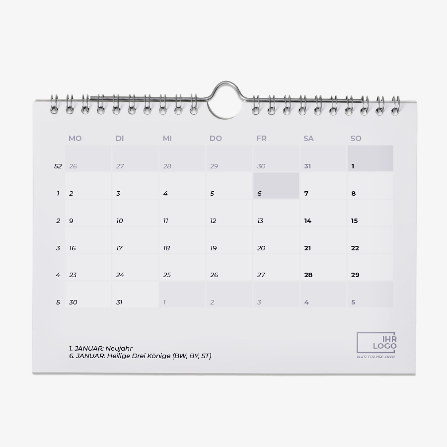 Wandkalender als Monatskalender oder Wochenkalender im Querformat