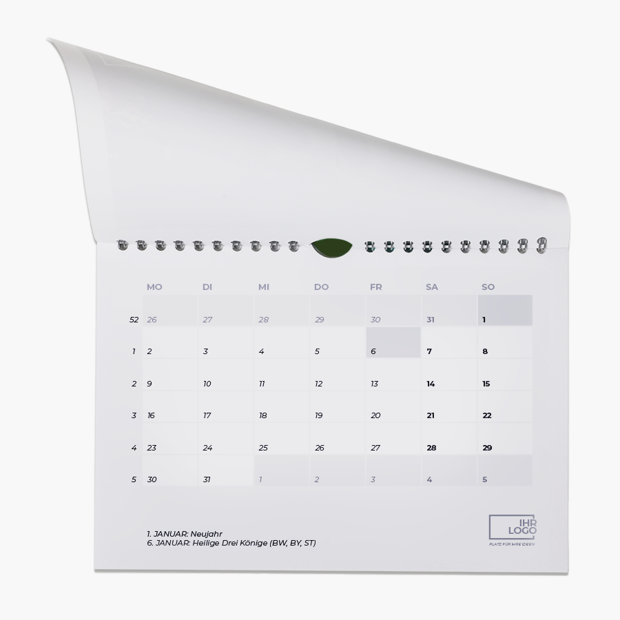 Wandkalender (Querformat) als Monatskalender oder Wochenkalender
