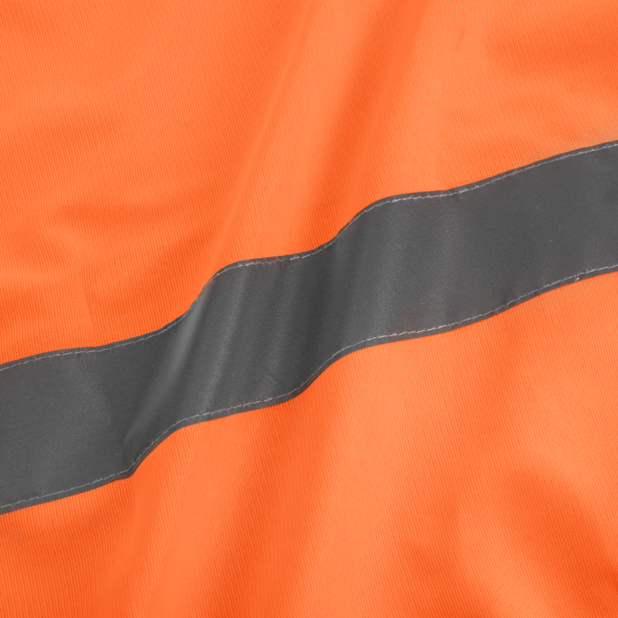 Warnschutzponcho in Orange, Detailansicht des Reflexstreifens