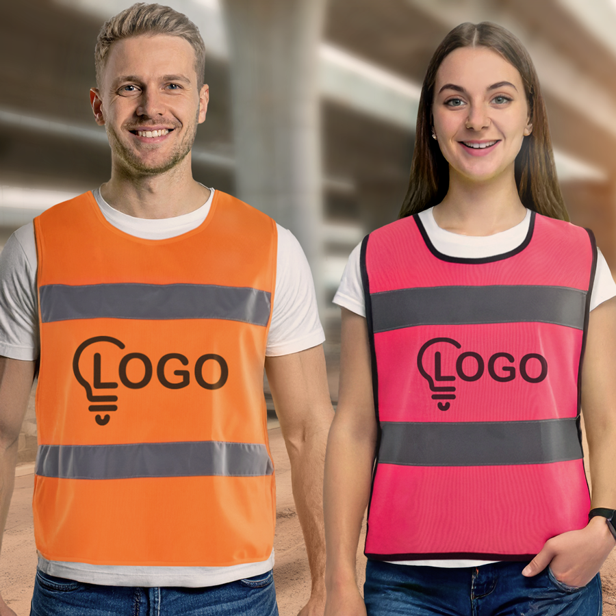 Individuell bedruckte Unisex-Warnschutzponchos in Neonorange und Neonpink