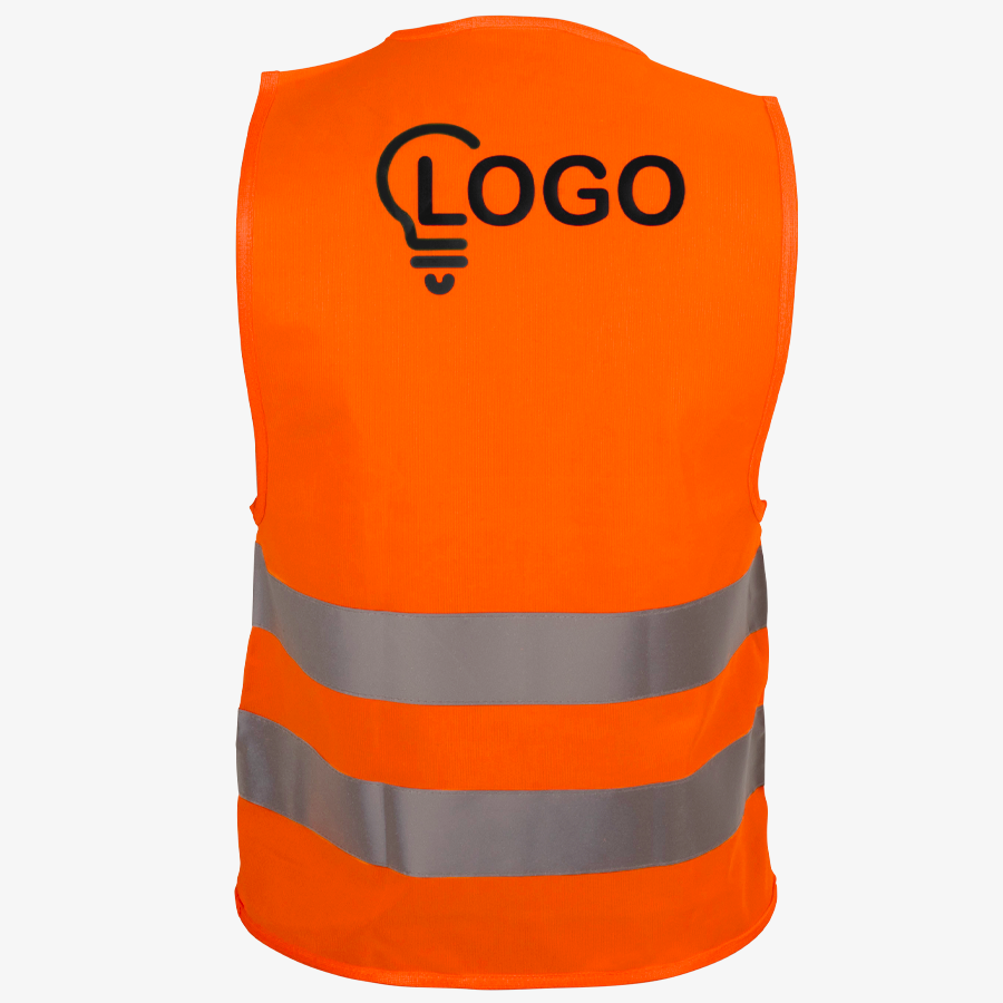 Warnweste orange mit zwei Reflektorstreifen auf der Rückseite im Siebdruck bedruckt