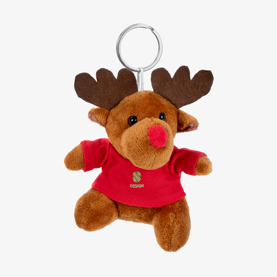 Weihnachts-Schlüsselanhänger aus Plüsch, Elch mit bedrucktem Shirt (Digitaltransferdruck)