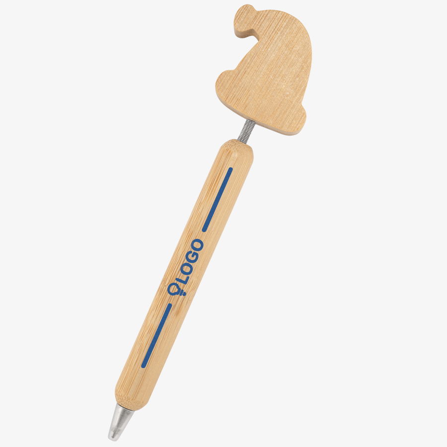 Bambus-Weihnachtskugelschreiber mit Tampondruck auf dem Schaft und Spitze in Weihnachtsmützenform