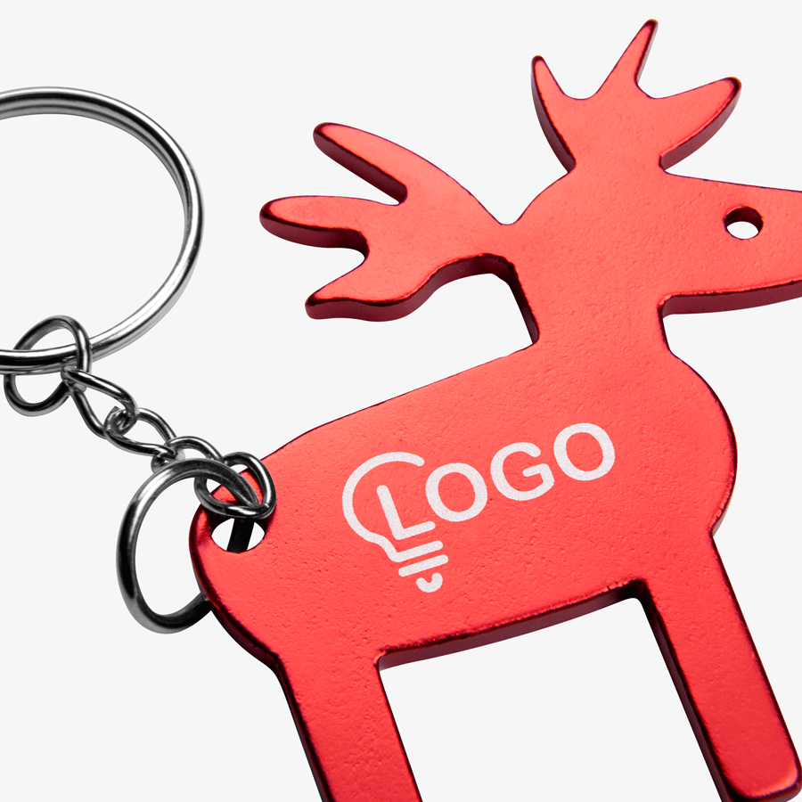 Weihnachts-Schlüsselanhänger aus Alu in Form eines Rentiers, mit Gravur