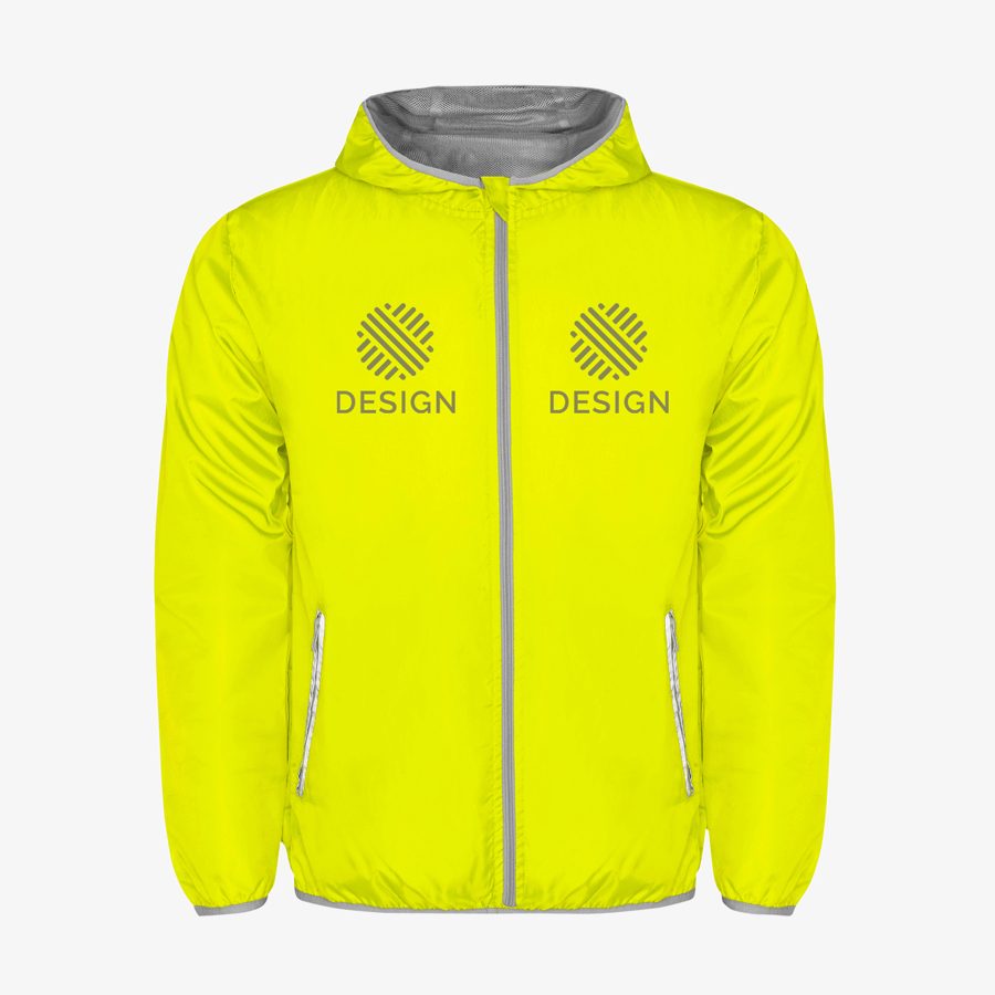 Neongelber Kinder-Windbreaker mit Logo, zweifach bedruckt auf der Vorderseite, von Roly