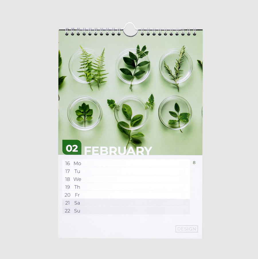Wochenkalender mit stabiler Spiralbindung in DIN A4, vollfarbig bedruckt mit Wunschmotiv