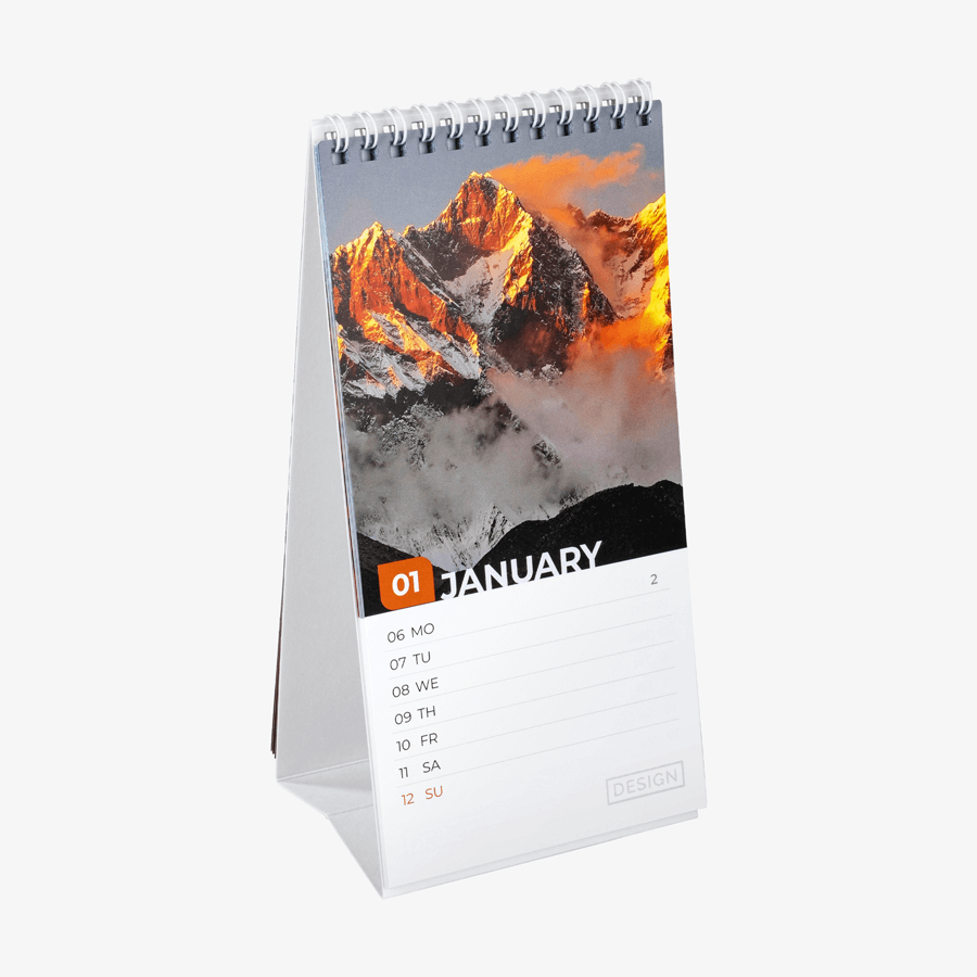 Aufgeklappter Wochentischkalender im Hochformat, 4/0-farbig bedruckt