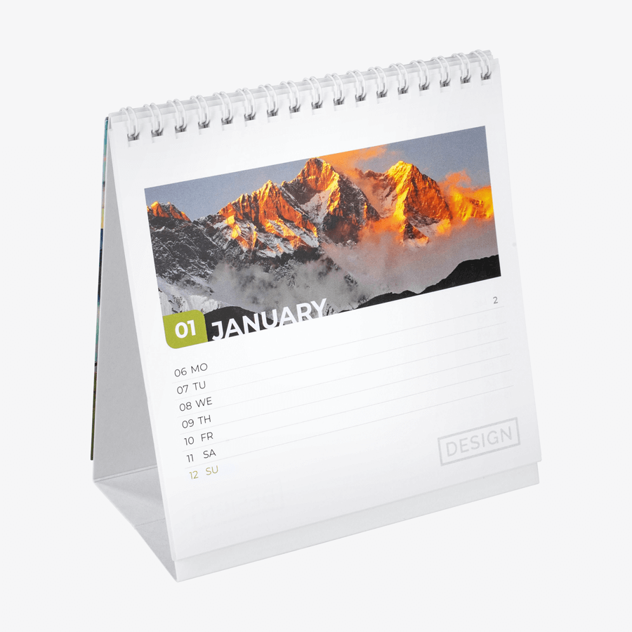 Quadratischer, aufgestellter Wochentischkalender mit 4/0-farbigem Druck
