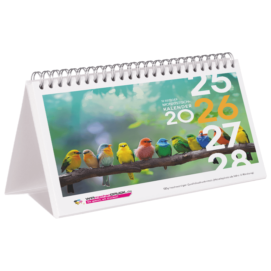 Kalendermuster, Wochentischkalender zum Aufstellen im Querformat mit Tiermotiv