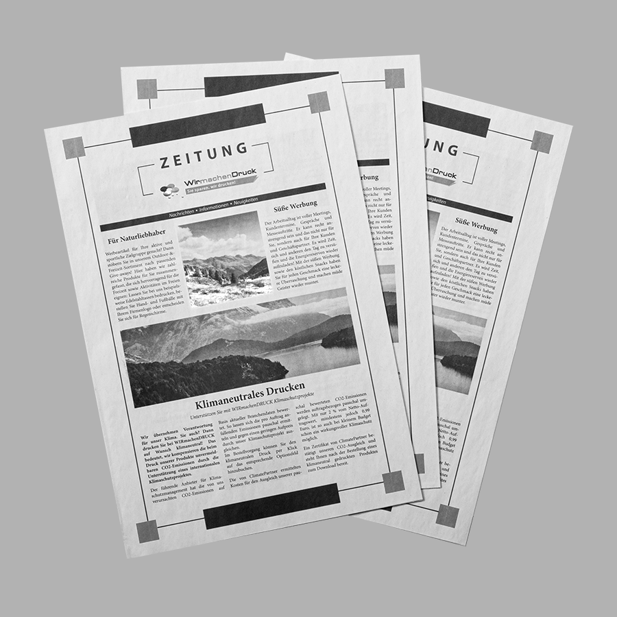 Drei Zeitungen im DIN-A4-Format in Schwarz-Weiß
